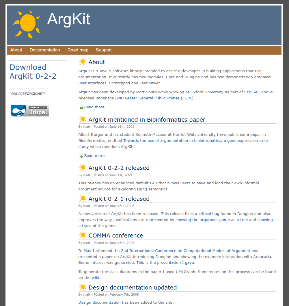 Screenshot of ArgKit website from 2019